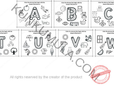Color the pictures that begin with the sound of the letter & What's The Letter Pages and its 35 pages pdf