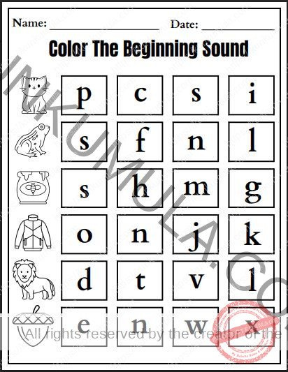 COLOR THE BEGINNING SOUND 10 PAGES