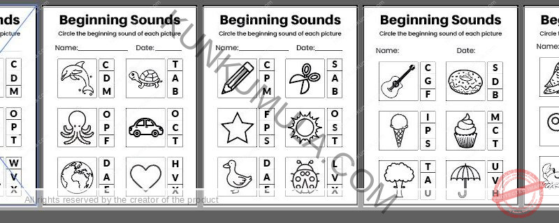 Beginning Sounds & Circle the beginning sound of each picture 10 Pages