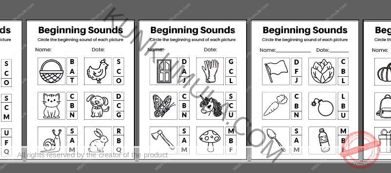 Beginning Sounds & Circle the beginning sound of each picture 10 Pages