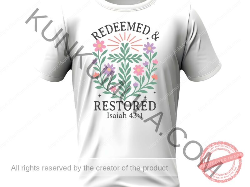REDEEMED & RESTORED ISAIAH 43;1 CHRISTIAN well BRADED T SHIRT PNG