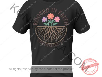 ROOTED IN FAITH COLOSSIANS 2;7 IS A Christian T- Shirt Design Artwork for T-shirts, hoodies, tote bags, wall art, stickers, mugs, and more PNG