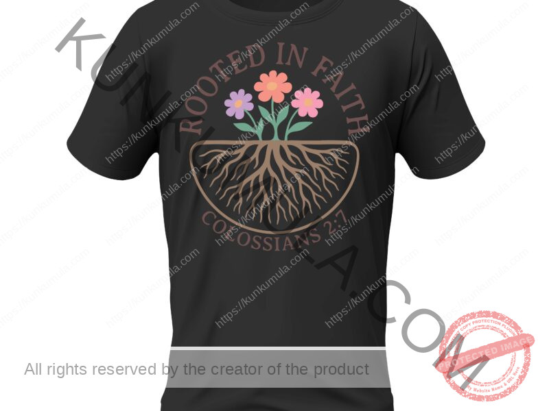 ROOTED IN FAITH COLOSSIANS 2;7 IS A Christian T- Shirt Design Artwork for T-shirts, hoodies, tote bags, wall art, stickers, mugs, and more PNG