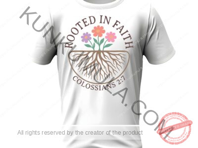 ROOTED IN FAITH COLOSSIANS 2;7 IS A Christian T- Shirt Design Artwork for T-shirts, hoodies, tote bags, wall art, stickers, mugs, and more PNG