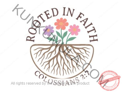 ROOTED IN FAITH COLOSSIANS 2;7 IS A Christian T- Shirt Design Artwork for T-shirts, hoodies, tote bags, wall art, stickers, mugs, and more PNG