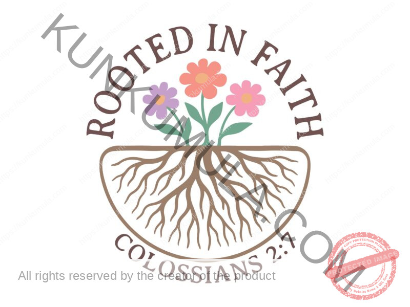 ROOTED IN FAITH COLOSSIANS 2;7 IS A Christian T- Shirt Design Artwork for T-shirts, hoodies, tote bags, wall art, stickers, mugs, and more PNG