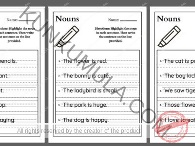 Highlight the noun in each sentence. Then write the sentence on the line provided pdf in 10 pages