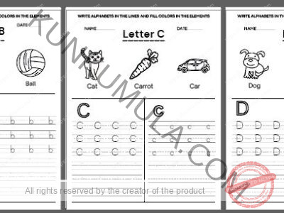 TRACING 08 WRITE ALPHABETS IN THE LINES AND FILL COLORS IN THE ELEMENTS 26 PAGES IN PDF
