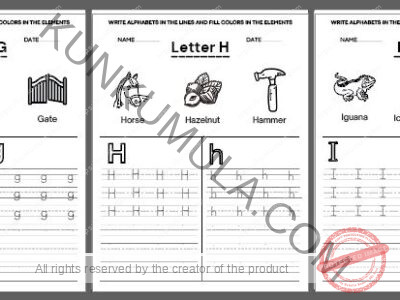 TRACING 08 WRITE ALPHABETS IN THE LINES AND FILL COLORS IN THE ELEMENTS 26 PAGES IN PDF