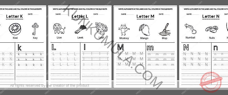 TRACING 08 WRITE ALPHABETS IN THE LINES AND FILL COLORS IN THE ELEMENTS 26 PAGES IN PDF