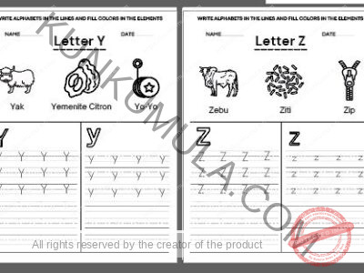 TRACING 08 WRITE ALPHABETS IN THE LINES AND FILL COLORS IN THE ELEMENTS 26 PAGES IN PDF