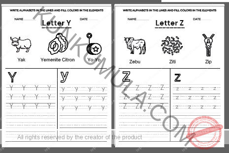 TRACING 08 WRITE ALPHABETS IN THE LINES AND FILL COLORS IN THE ELEMENTS 26 PAGES IN PDF