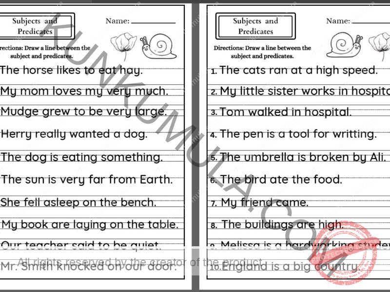 VERBS 02 Directions Underline the subjects. 6 pages in Pdf