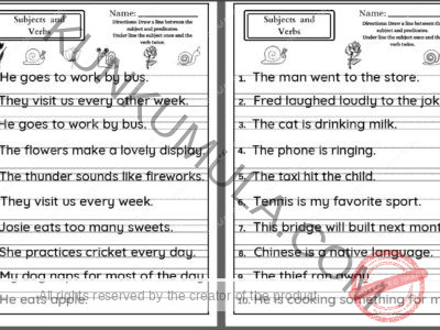 VERBS 02 Directions Underline the subjects. 6 pages in Pdf