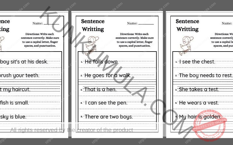 Write each sentence correctly. Make sure to use a capital letter, finger spaces, and punctuation.pdf in 10 pages