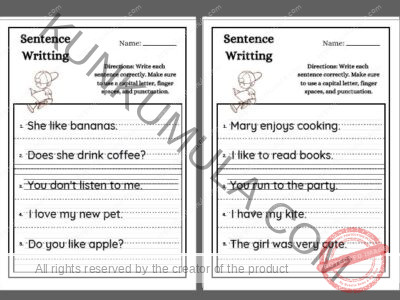 Write each sentence correctly. Make sure to use a capital letter, finger spaces, and punctuation.pdf in 10 pages