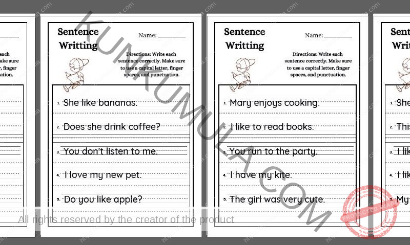 Write each sentence correctly. Make sure to use a capital letter, finger spaces, and punctuation.pdf in 10 pages