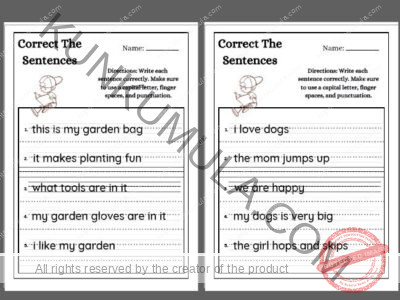 SENTENCE 02 Write each sentence correctly. Make sure to use a capital letter, finger spaces, and punctuation .pdf in 10 pages