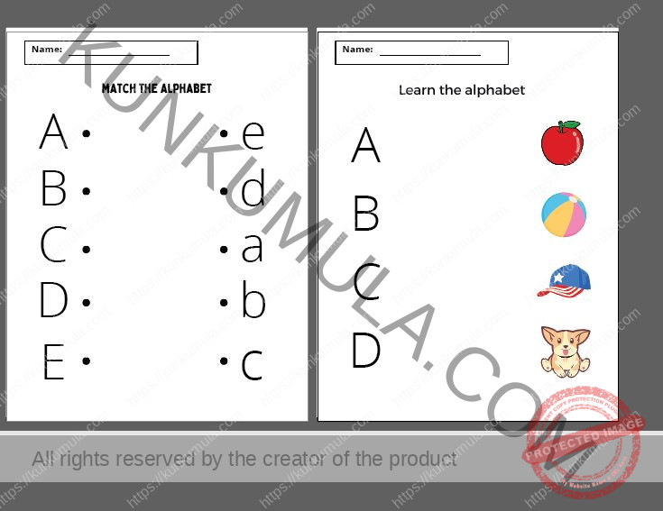 ALPHABETS Circle the lowercase letter that matches the uppercase letter, Cut and Paste, Cut out the lowercase letters &Paste them by the matching uppercase letters, match the alphabet, Learn ....