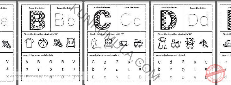 Color the letter, Trace the letter and then Circle the item that start with the letters used in pdf 26 pages