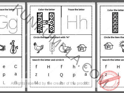 Color the letter, Trace the letter and then Circle the item that start with the letters used in pdf 26 pages