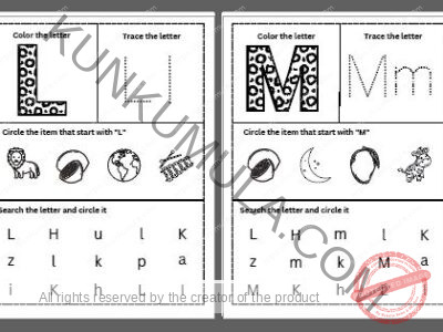 Color the letter, Trace the letter and then Circle the item that start with the letters used in pdf 26 pages