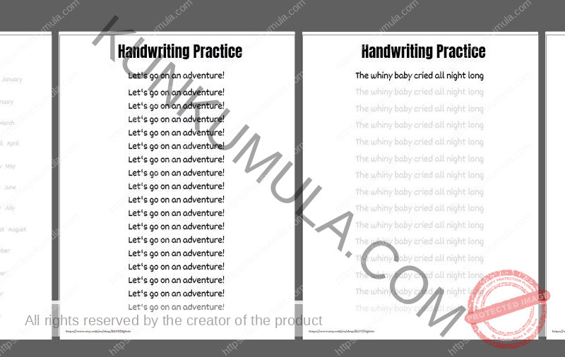 Handwriting Practice 15 pages in pdf