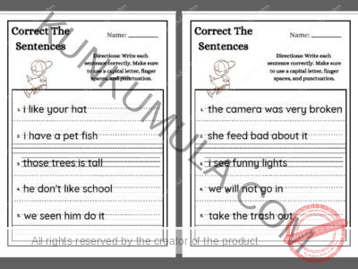 SENTENCE 02 Write each sentence correctly. Make sure to use a capital letter, finger spaces, and punctuation .pdf in 10 pages