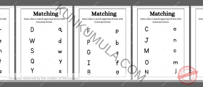 Draw a line to match uppercase letters with lowercase letters and Draw a line to match letters with relevant pictures. Well-designed 10 pages in pdf