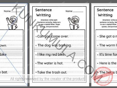 SENTENCE 03 Write each sentence correctly. Make sure to use a capital letter, finger spaces, and punctuation .pdf in 10 pages