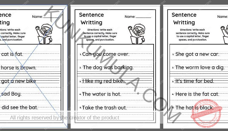 SENTENCE 03 Write each sentence correctly. Make sure to use a capital letter, finger spaces, and punctuation .pdf in 10 pages