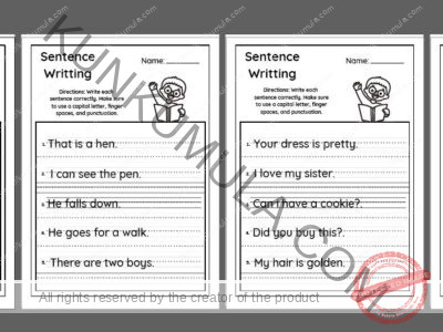 SENTENCE 03 Write each sentence correctly. Make sure to use a capital letter, finger spaces, and punctuation .pdf in 10 pages
