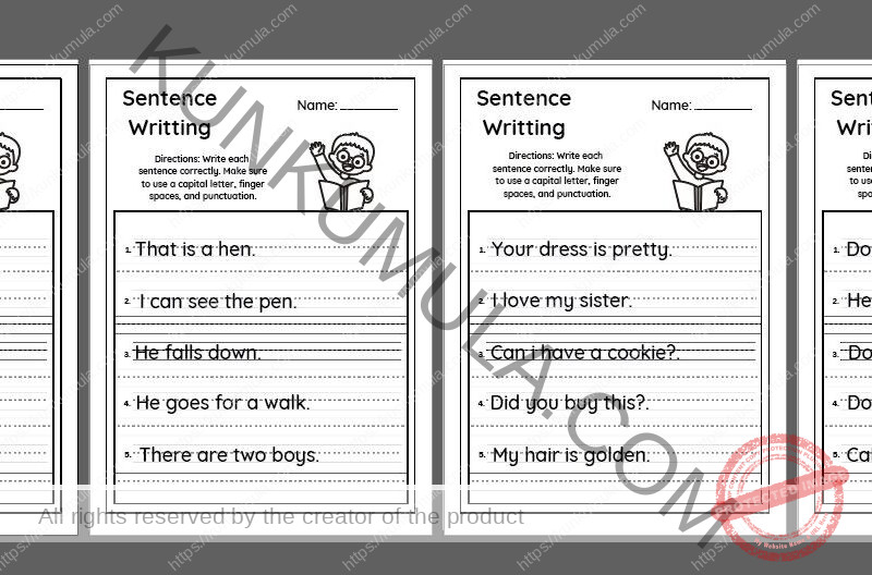 SENTENCE 03 Write each sentence correctly. Make sure to use a capital letter, finger spaces, and punctuation .pdf in 10 pages