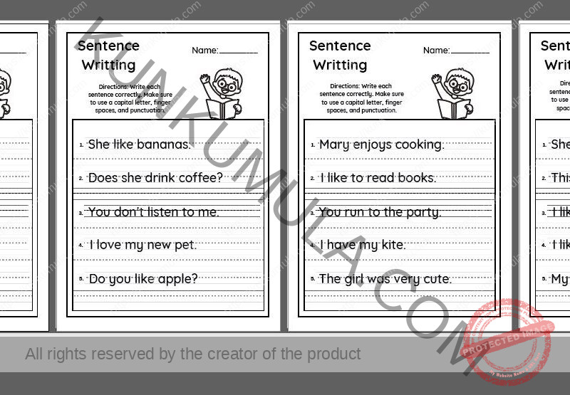 SENTENCE 03 Write each sentence correctly. Make sure to use a capital letter, finger spaces, and punctuation .pdf in 10 pages