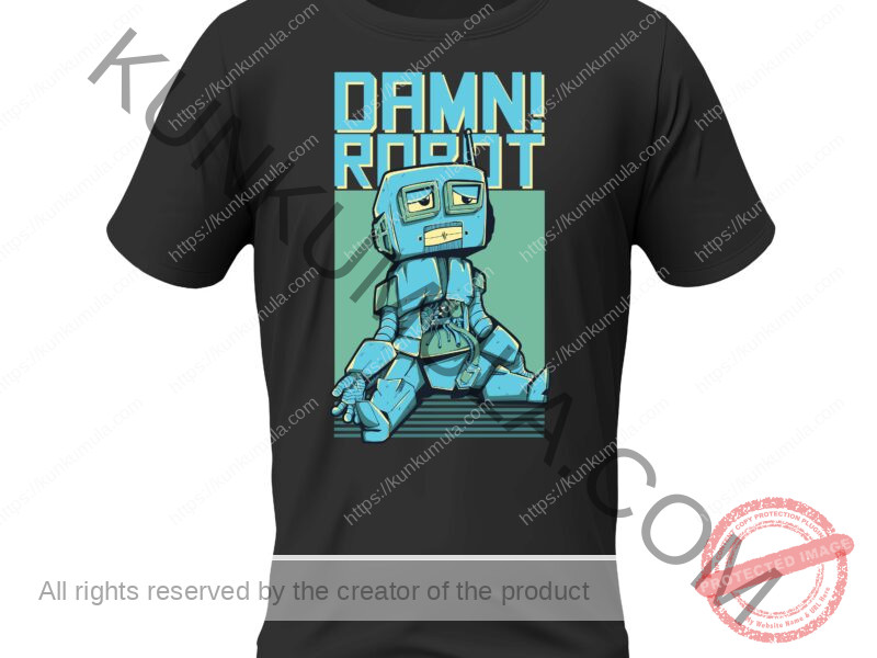 Damn Robot Illustration Art work for T-shirts, hoodies, tote bags, wall art, stickers, mugs, and more zipped