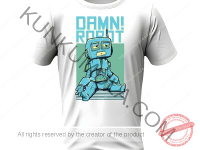 Damn Robot Illustration Art work for T-shirts, hoodies, tote bags, wall art, stickers, mugs, and more zipped