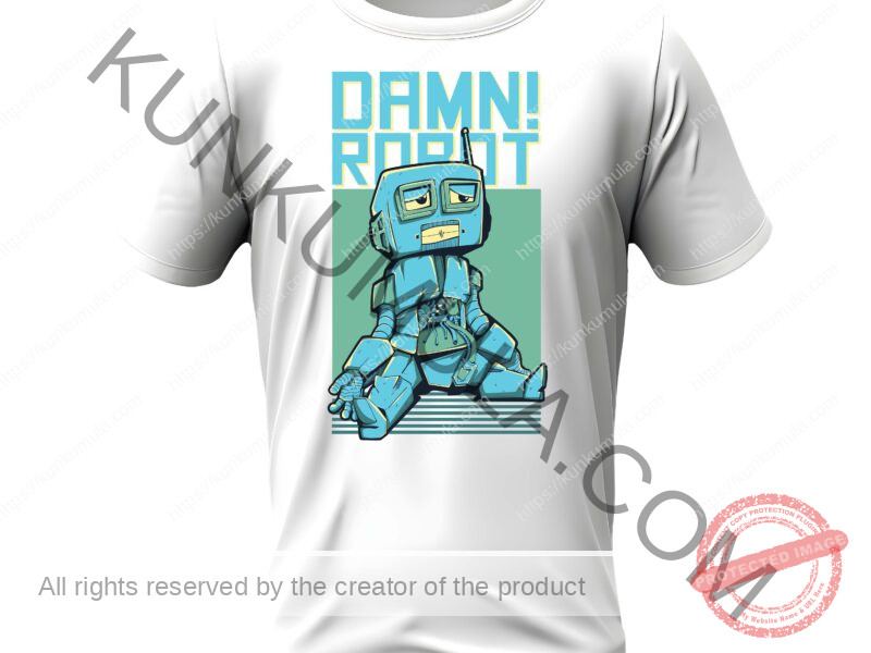 Damn Robot Illustration Art work for T-shirts, hoodies, tote bags, wall art, stickers, mugs, and more zipped