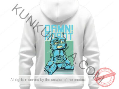 Damn Robot Illustration Art work for T-shirts, hoodies, tote bags, wall art, stickers, mugs, and more zipped