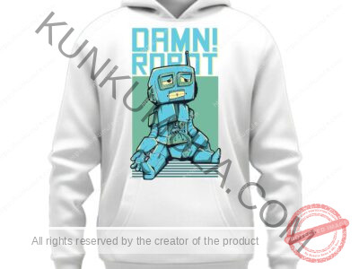Damn Robot Illustration Art work for T-shirts, hoodies, tote bags, wall art, stickers, mugs, and more zipped