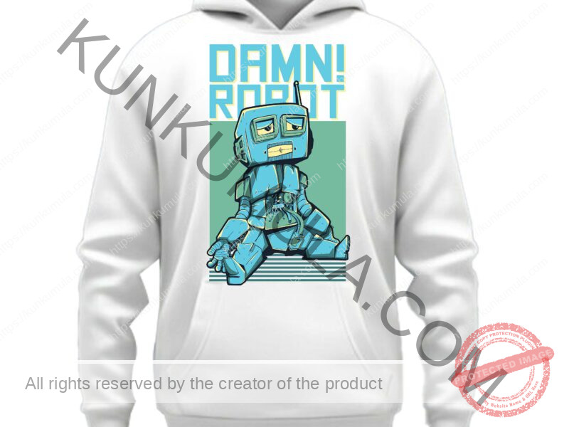 Damn Robot Illustration Art work for T-shirts, hoodies, tote bags, wall art, stickers, mugs, and more zipped