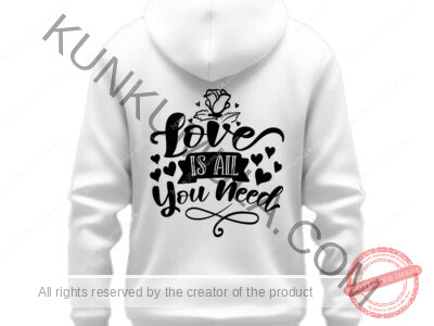 Love Is All You Need Art work for T-shirts, hoodies, tote bags, wall art, stickers, mugs, and more zipped