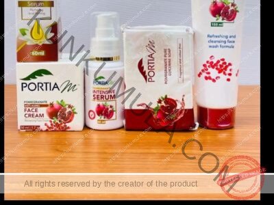 1. Rejuvenate+ Serum (Far Left Box), 2. Pomegranate Face Cream (Bottom Left Box), 3. Pomegranate Intensive Serum (Center Bottle), 4. Pomegranate Pure Glycerine Soap (Center Wrapper), 5. Pomegranate Face Wash (Far Right Tube)