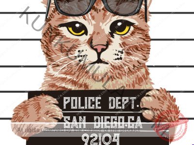 Police Dept San Diego. CA 92104 Kitty Bad Artwork | Artwork In PNG| Ai-File| EPS | HTML | PSD | JPG | for T-shirts, hoodies, tote bags, wall art, stickers, mugs, and more