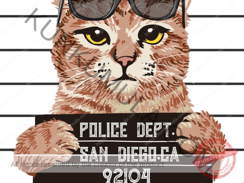Police Dept San Diego. CA 92104 Kitty Bad Artwork | Artwork In PNG| Ai-File| EPS | HTML | PSD | JPG | for T-shirts, hoodies, tote bags, wall art, stickers, mugs, and more