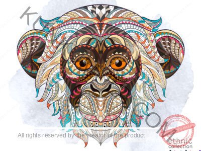 IZO 4 Monkey Source Patterned Animal Ethnic Artwork – JPG & EPS File Formats