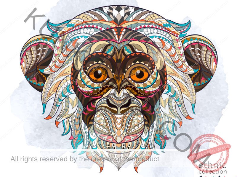 IZO 4 Monkey Source Patterned Animal Ethnic Artwork – JPG & EPS File Formats