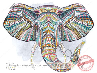 IZO 9 Elephant Head Source Patterned Animal Ethnic Artwork | JPG & EPS Design Files