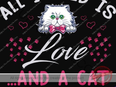 All I Need Is Love And A Cat Or Two or Five Artwork I Am On The Road ToRescue Another Cat Artwork | Artwork In PNG| Ai-File| EPS | HTML | PSD | JPG | for T-shirts, hoodies, tote bags, wall art, stickers, mugs, and more