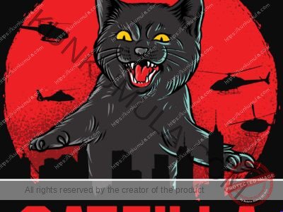 Catzilla Artwork | Artwork In PNG| Ai-File| EPS | HTML | PSD | JPG | for T-shirts, hoodies, tote bags, wall art, stickers, mugs, and more