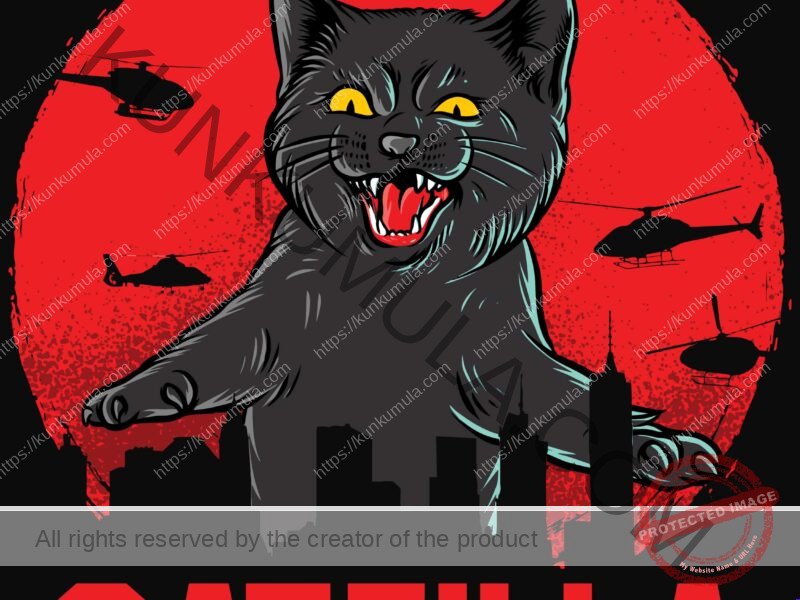 Catzilla Artwork | Artwork In PNG| Ai-File| EPS | HTML | PSD | JPG | for T-shirts, hoodies, tote bags, wall art, stickers, mugs, and more